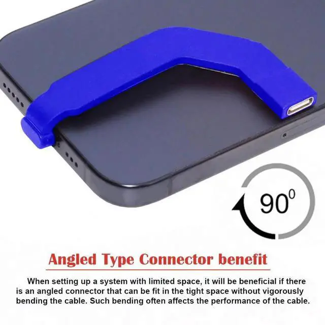 Alt view image 6 of 7 - 360 Degree Angled Type-C Male to USB-C Female Extension Ultra Slim Data Cable Connector Protector 65W Fast Charge for Tablet Phone