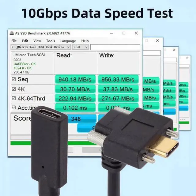 Alt view image 4 of 7 - USB-C USB 3.1 Type C Up Angled Male to Female Extension Data Screw Locking Cable for for Realsense Camera VR Quest Link