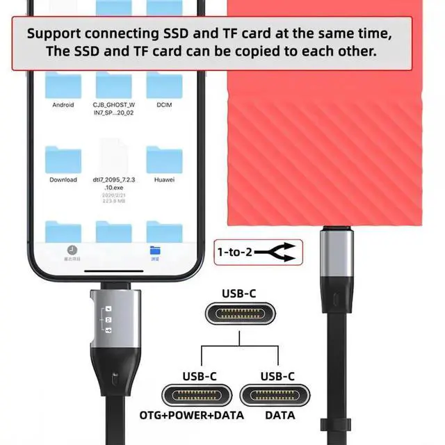 Alt view image 4 of 7 - Type-C USB-C Male to Male USB 3.1 10Gbps & PD OTG Audio Female Port Flat Slim FPC Data Cable for Laptop Phone