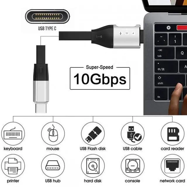 Alt view image 3 of 7 - Type-C USB-C Male to Male USB 3.1 10Gbps & PD OTG Audio Female Port Flat Slim FPC Data Cable for Laptop Phone