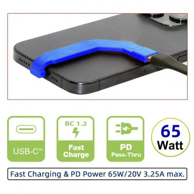 Alt view image 7 of 7 - 360 Degree Angled Type-C Male to USB-C Female Extension Ultra Slim Data Cable Connector Protector 65W Fast Charge for Tablet Phone