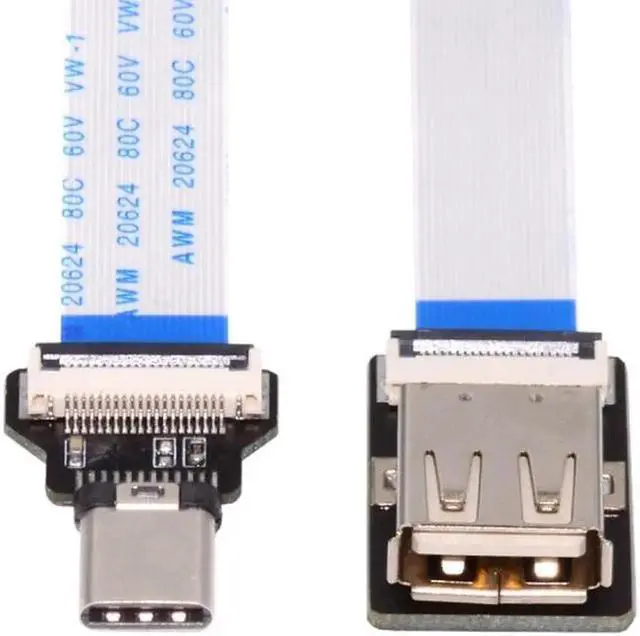 Alt view image 5 of 7 - OTG USB-C Type-C Male Host to USB 2.0 Type-A Female Target Data Flat Slim FPC Cable 13cm for FPV Disk Phone Laptop