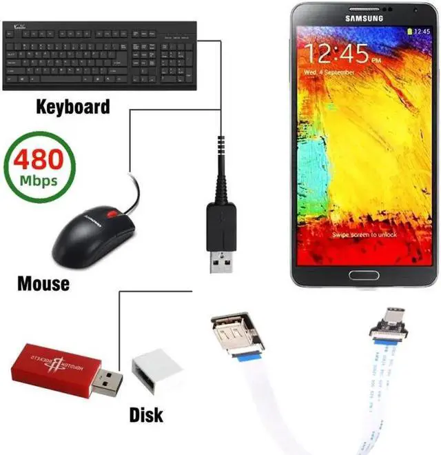 Alt view image 6 of 7 - OTG USB-C Type-C Male Host to USB 2.0 Type-A Female Target Data Flat Slim FPC Cable 13cm for FPV Disk Phone Laptop