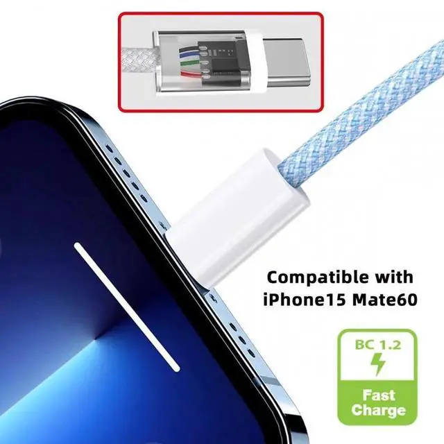 Alt view image 5 of 7 - USB-C Type C Male to Type-A Male 15W 5V3A Power 480Mbps Data Cable Blue Sleeve for Phone & Tablet