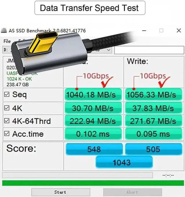 Alt view image 3 of 7 - 1.0M 90 Degree Low Profile Angled Type-C USB-C Male to Male USB3.1 10Gbps 100W Data Cable for Laptop Phone