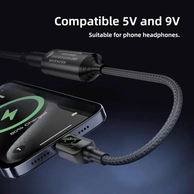 Alt view image 2 of 7 - DC Jack 7.4x5.0mm Input to USB-C Type-C Power 140W Smart LED Display Charge Cable for Laptop Phone PD9V/5V/20V/7A