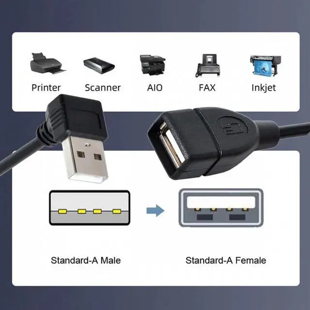 Alt view image 6 of 7 - USB 2.0 Type-A Male to USB Female M-F Extension Cable 20cm 90 Degree Down Angled Type