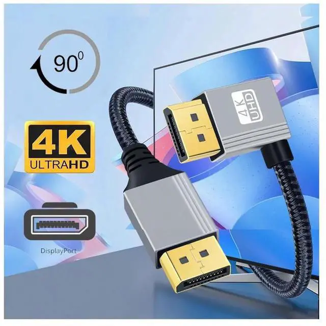 Alt view image 6 of 7 - 100cm Left Angled DisplayPort DP to DP Cable 4K 60hz Cable Silver Sleeve Ultra-HD UHD 90 Degree for Desktop Laptop Monitor Graphics Cardin Target Cable 50cm