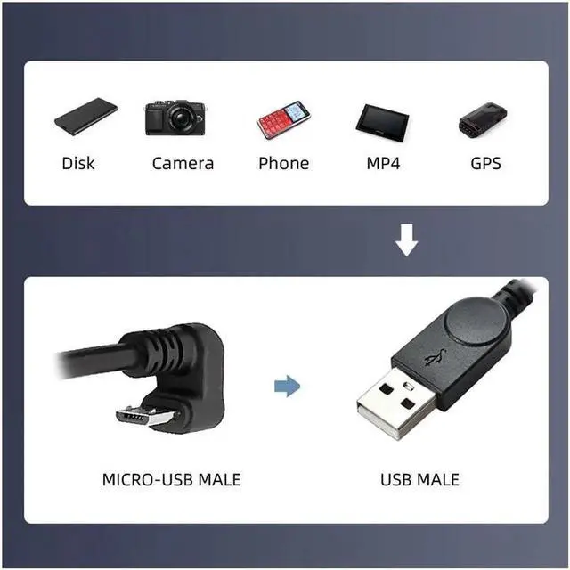 Alt view image 2 of 7 - USB2.0 Type-A to Micro USB 5Pin Male to Male Power Data Cable 480Mbps Micro Opposite U Shape Back Angled