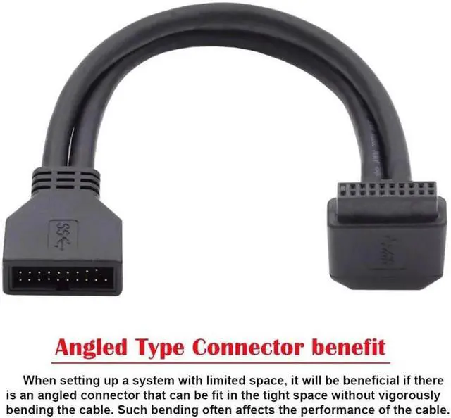 Alt view image 2 of 7 - Down Angled USB 3.0 20Pin 19Pin Male to Female Extension 5Gbps Cable 90 Degree for Motherboard Mainboard