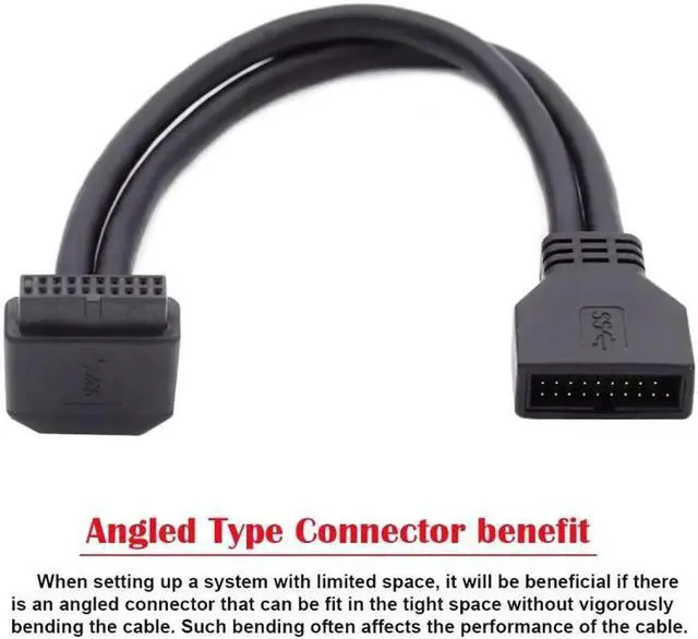 Alt view image 4 of 7 - Up Angled USB 3.0 20Pin 19Pin Male to Female Extension 5Gbps Cable 90 Degree for Motherboard Mainboard