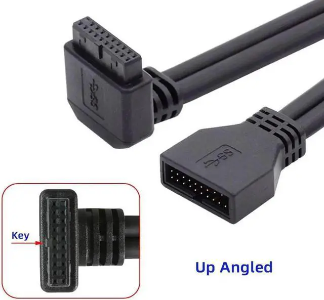 Alt view image 5 of 7 - Up Angled USB 3.0 20Pin 19Pin Male to Female Extension 5Gbps Cable 90 Degree for Motherboard Mainboard