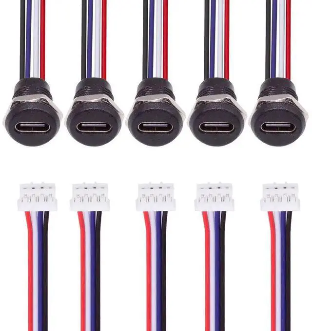 Main image of 5pcs/set DIY OEM Type C Female Socket to 4Pin Header Cable Pitch=2.0mm Panel Mount Type DC 5V Power Data