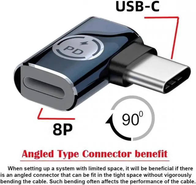 Alt view image 4 of 7 - USB-C Type C Male to 8P Female 27W Power 480Mbps Data Adapter Left Right Angled Compatible with iPhone 15 & Android & Tablet