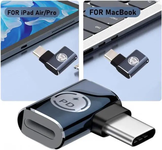 Alt view image 7 of 7 - USB-C Type C Male to 8P Female 27W Power 480Mbps Data Adapter Left Right Angled Compatible with iPhone 15 & Android & Tablet