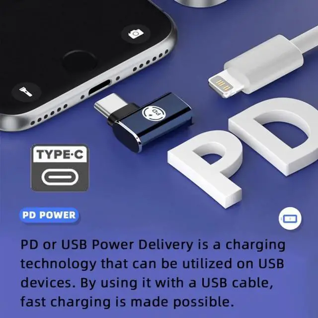 Alt view image 3 of 7 - USB-C Type C Male to 8P Female 27W Power 480Mbps Data Adapter Left Right Angled Compatible with iPhone 15 & Android & Tablet