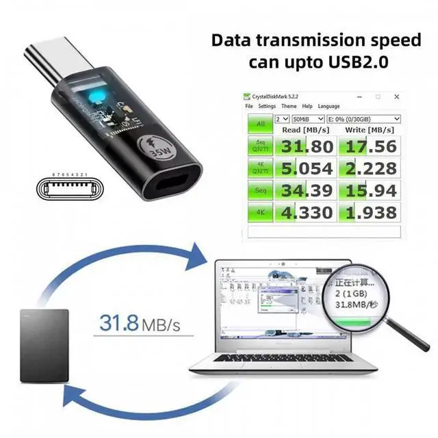 Alt view image 5 of 7 - Transparent LED USB-C Type C Male to 8P Female 35W Power 480Mbps Data Adapter Compatible with iPhone15 & Android & Tablet