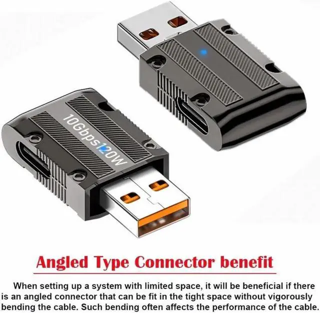 Alt view image 5 of 7 - USB-C USB 3.1 Type C Female to USB 3.0 Type-A Male 90 Degree Left Angled Slim Type 10Gbps Data 120W Power Adapter Mecha Cyberpunk Style