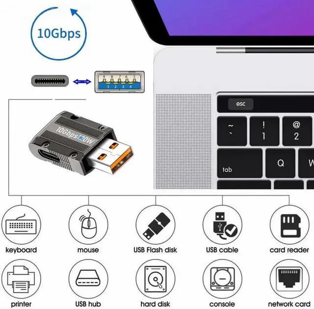Alt view image 2 of 7 - USB-C USB 3.1 Type C Female to USB 3.0 Type-A Male 90 Degree Left Angled Slim Type 10Gbps Data 120W Power Adapter Mecha Cyberpunk Style