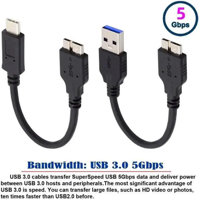 Alt view image 5 of 7 - Xiwai 2pcs/set USB 3.1 USB-C Type-C to Micro 3.0 and USB 3.0 Type-A Male to Micro 3.0 B Male Disk SSD Data Cable 15cm