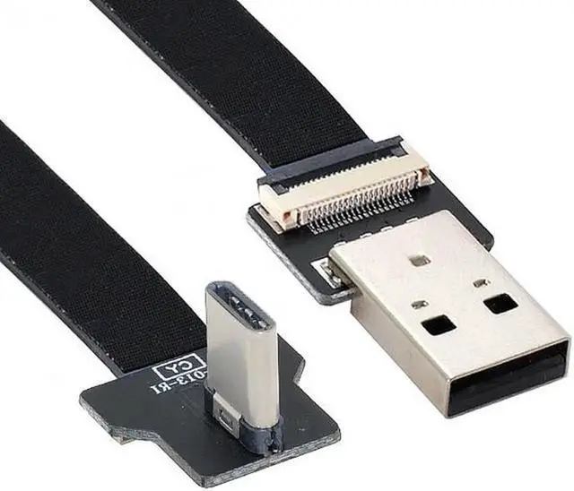 Main image of Right Angled USB 2.0 Type-A Male to USB-C Type-C Male Data Flat Slim FPC Cable for FPV and Disk and Phone
