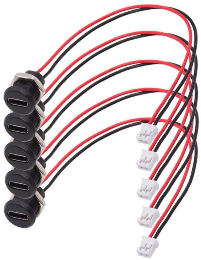 Main image of 5pcs/set DIY OEM Type C Female Socket to 2Pin Header Cable Pitch=2.0mm Panel Mount Type DC 5V Power