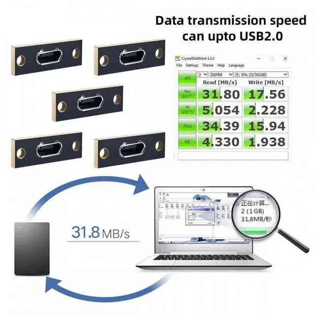 Alt view image 4 of 7 - 5pcs/set DIY OEM Micro-USB 5Pin Female Type-B Socket Connector Panel Mount Type with PC Board USB 2.0 Pinout
