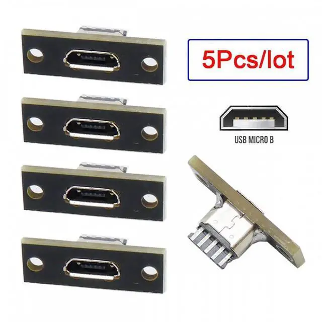 Alt view image 6 of 7 - 5pcs/set DIY OEM Micro-USB 5Pin Female Type-B Socket Connector Panel Mount Type with PC Board USB 2.0 Pinout