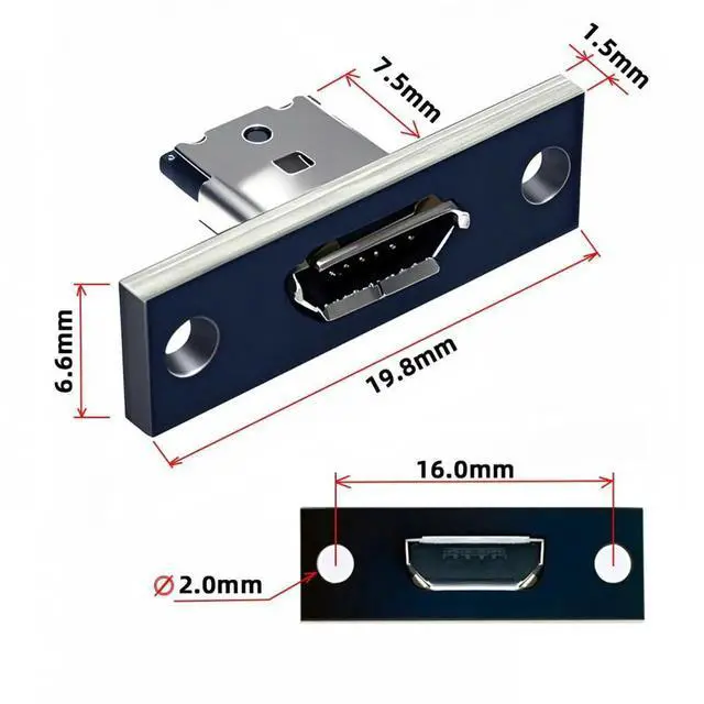 Alt view image 2 of 7 - 5pcs/set DIY OEM Micro-USB 5Pin Female Type-B Socket Connector Panel Mount Type with PC Board USB 2.0 Pinout