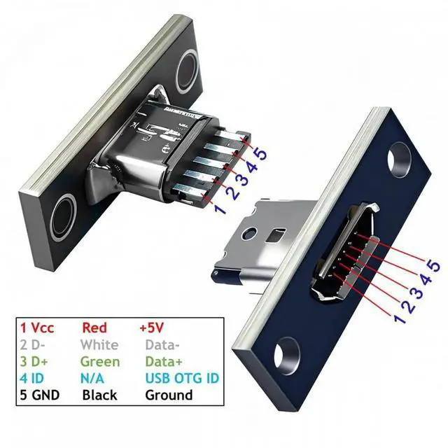 Alt view image 7 of 7 - 5pcs/set DIY OEM Micro-USB 5Pin Female Type-B Socket Connector Panel Mount Type with PC Board USB 2.0 Pinout