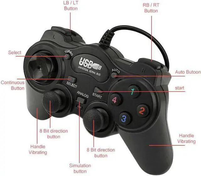 Alt view image 3 of 5 - Dual Shock Joypad Joystick Game Controller USB 2.0 Gamepad Joystick For PC Laptop Computer Win7/8/10/XP/Vista