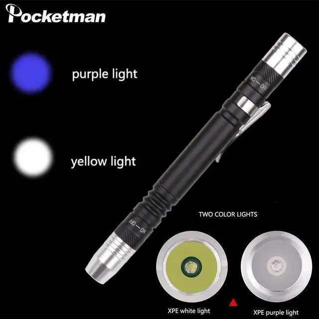 Alt view image 4 of 5 - 2 in 1 Mini UV LED Flashlight Pen Flashlight Multifunctional 395nm Ultra Violet Flashlight Purple White Light Torch
