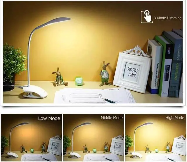 Alt view image 3 of 5 - Desk lamp USB led Table Lamp 14 LED Table lamp with Clip Bed Reading book Light LED Desk lamp Table Touch 3 Modes