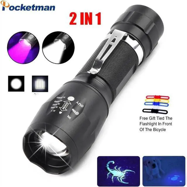 Main image of LED Flashlight 2 in 1 Purple/White Light Flashlight Black Light Ultraviolet Torch Ultraviolet Urine Detector