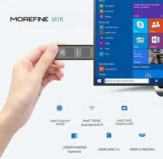 Alt view image 4 of 5 - 4K Mini PC Windows 10 Celeron J4125 Quad Core 6/8GB RAM 128/256GB ROM PC Stick Linux Mini Computer Desktop PC