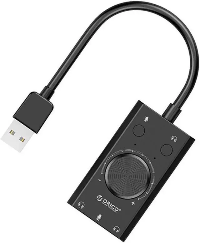 Alt view image 2 of 5 - SC2 External USB Sound Card Volume Adjustable 3-Port Mic Headphone Audio Card Adapter for PC External sound card