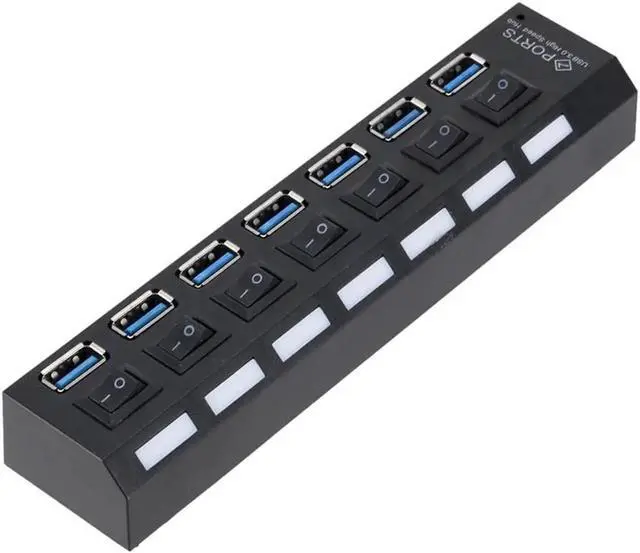 Alt view image 2 of 5 - USB Hub 3.0 USB Splitter USB 3.0 Hub Adapter Portable USB3.0 7 Ports HUB With ON/OFF Switch For PC Computer Accessories
