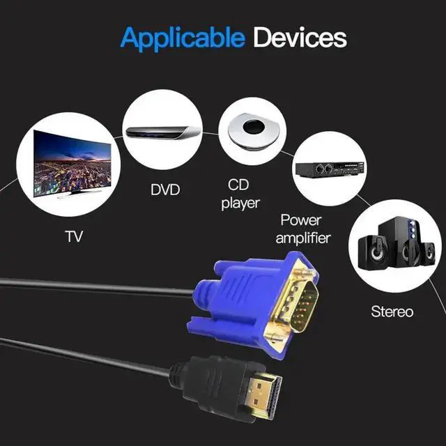 Alt view image 2 of 5 - 1.8m HDMI to 15Pin VGA Cable 1080P Video Adapter Male to Male Cord for HDTV Projector Display