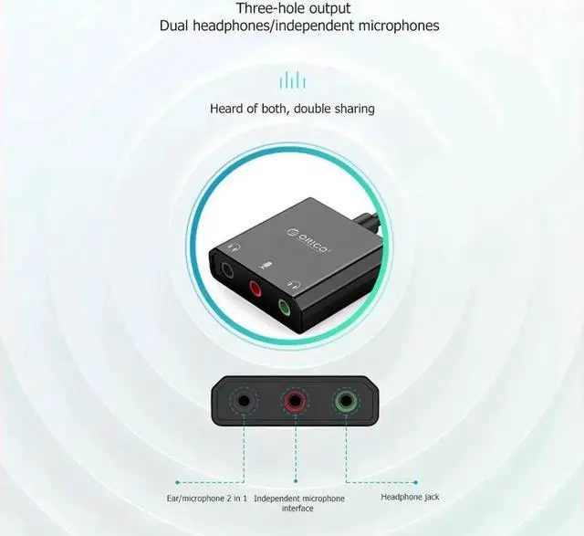 Alt view image 5 of 5 - USB Audio Adapter for Computer Headset USB 2.0 External Stereo Sound Card Sound Card Converter Adapter