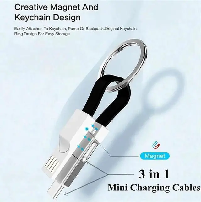 Alt view image 4 of 5 - 3 in 1 Multi USB keychain Cable Portable Micro USB Type C Charger Short Cable For Android Phone USBC Mini Cable