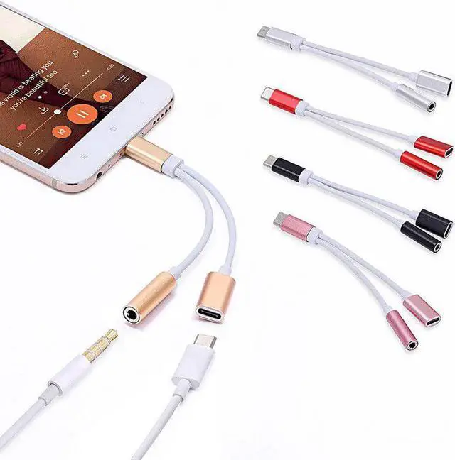 Main image of 2 In 1 Type C To 3.5mm Cable USB Type C To 3.5mm Jack Audio Splitter USB C Earphone Cable Charging Adapter For Mole Phone