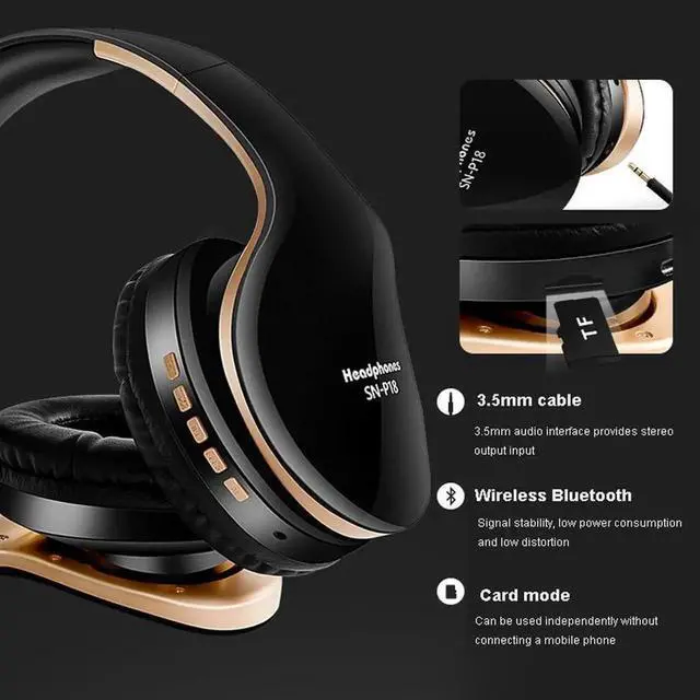 Alt view image 4 of 5 - Headphones Bluetooth Headset Over Ear Stereo Bass Earphone Foldable Adjustable Gaming Earphones With Mic For PC Phone