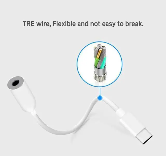 Alt view image 4 of 5 - USB C To 3.5mm Earphone Cable Adapter 3.5mm Headphones Jack Adapter Audio Cable For Mole Phone