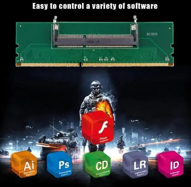 Alt view image 5 of 5 - Notebook Memory to Desktop Memory Connector Adapter Card 200 Pin SO-DIMM to Desktop 240 Pin DIMM Adapter