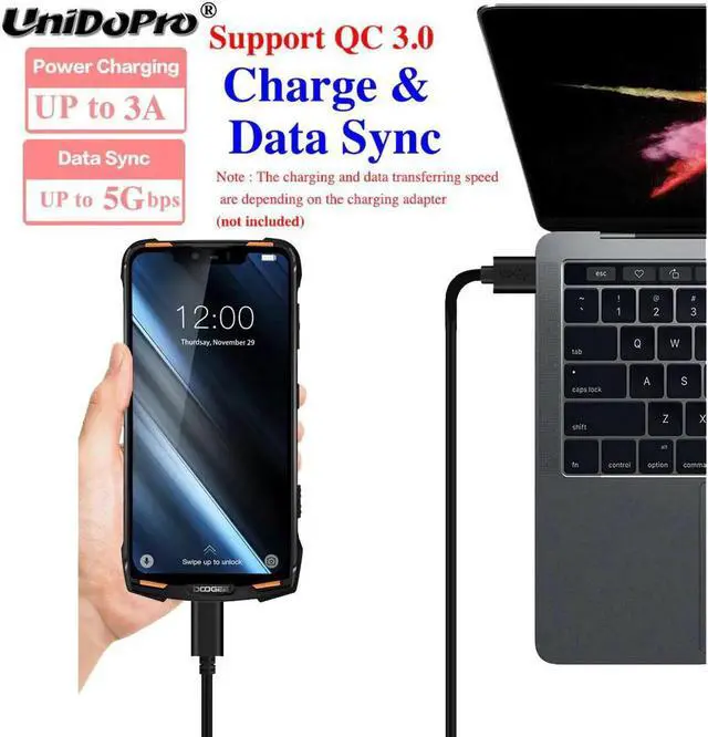 Alt view image 3 of 5 - 10mm Long USB-C Type C Extended Tip Fast Charger Cable for Ulefone Armor 9 7E 7 6S 6E 6 5 3WT 3W 3T 3 2S Power 6 5S 3S