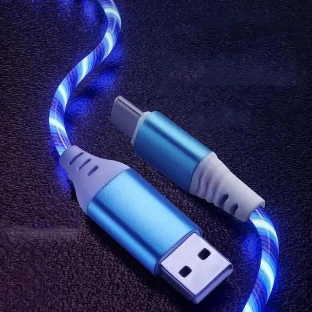 Alt view image 5 of 5 - 1m usb phone glowing charging cable flow light cord led wire for micro usb type c Fast charger for sumsung