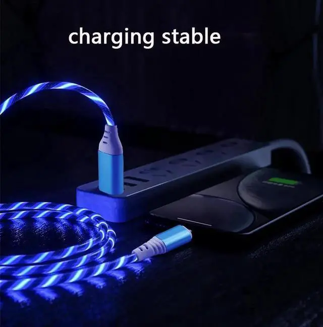Alt view image 4 of 5 - 1m usb phone glowing charging cable flow light cord led wire for micro usb type c Fast charger for sumsung