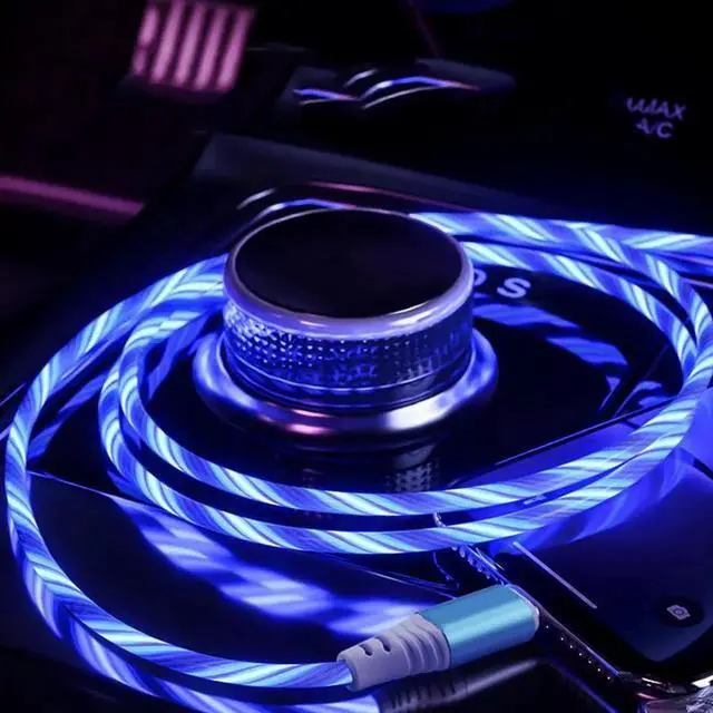 Alt view image 3 of 5 - 1m usb phone glowing charging cable flow light cord led wire for micro usb type c Fast charger for sumsung
