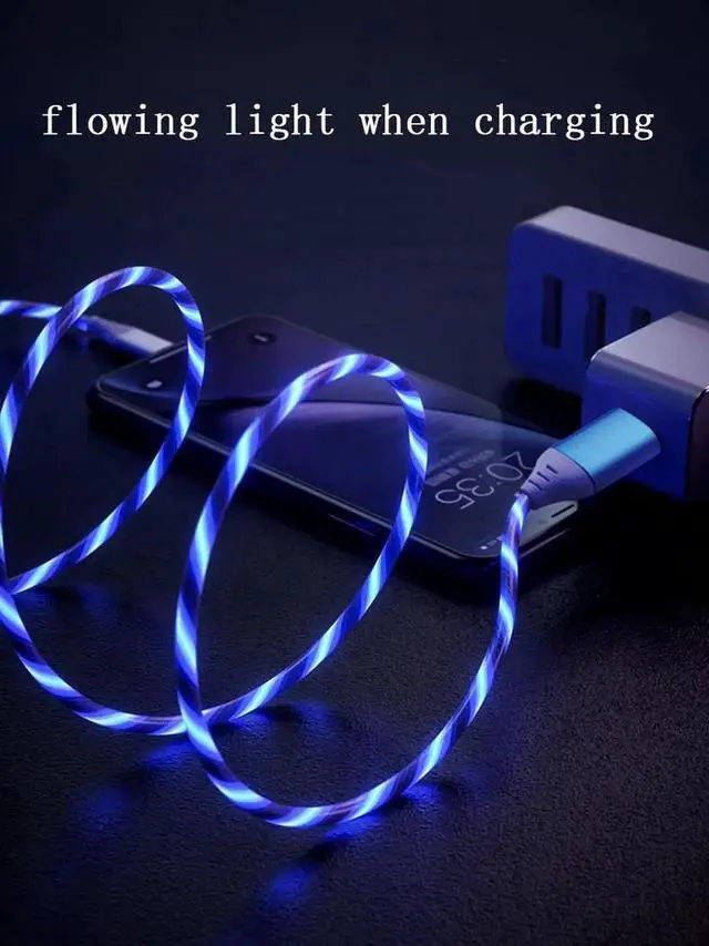 Alt view image 2 of 5 - 1m usb phone glowing charging cable flow light cord led wire for micro usb type c Fast charger for sumsung