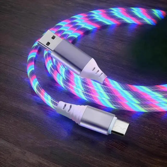 Main image of 1m usb phone glowing charging cable flow light cord led wire for micro usb type c Fast charger for sumsung